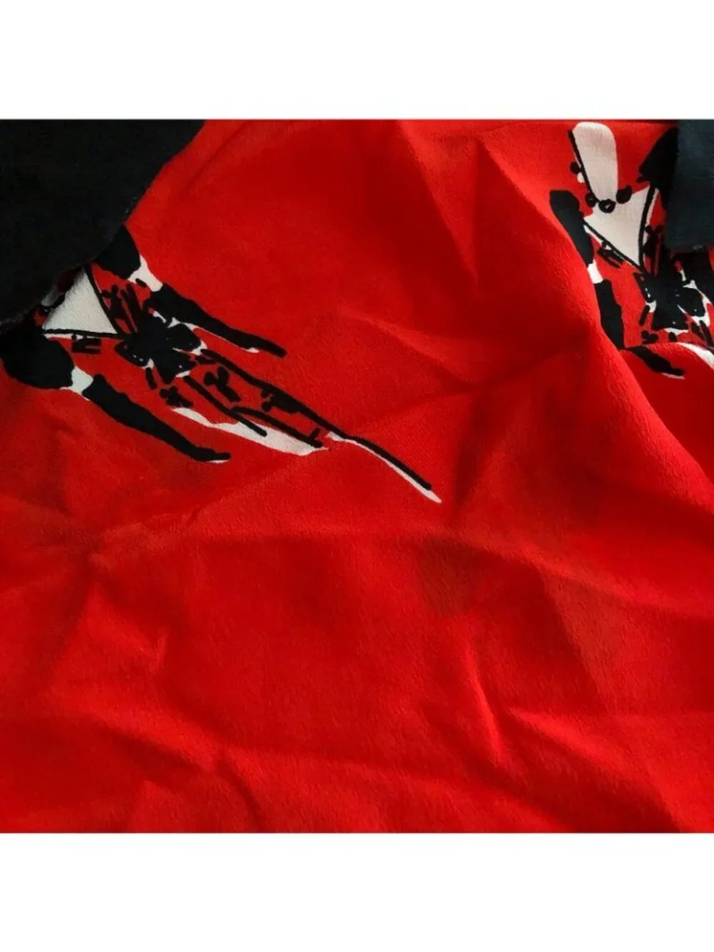 Vintage Christian Dior Silk Scarf Red Black White 50's Couture Evening Gown RARE